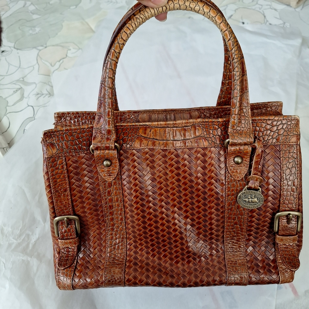 Brahmin Vintage Woven Leather Tote Bag Brown EUC